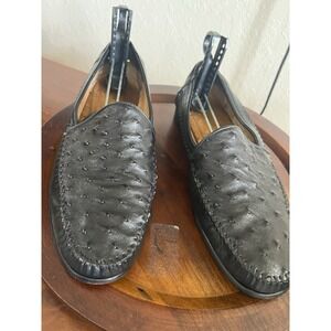 Vintage‎ E.T. Wright Black Ostrich Leather Slip On Loafers Size 13 EEE Vacation